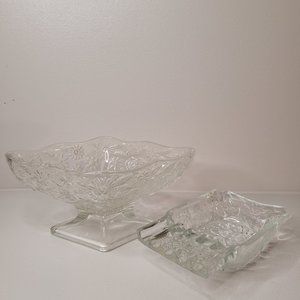 🍂 Vintage Indiana Glass Floral Candy Dish & Ashtray Set